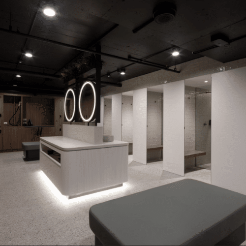 Full height toilet cubicles for increased privacy in commercial restrooms.