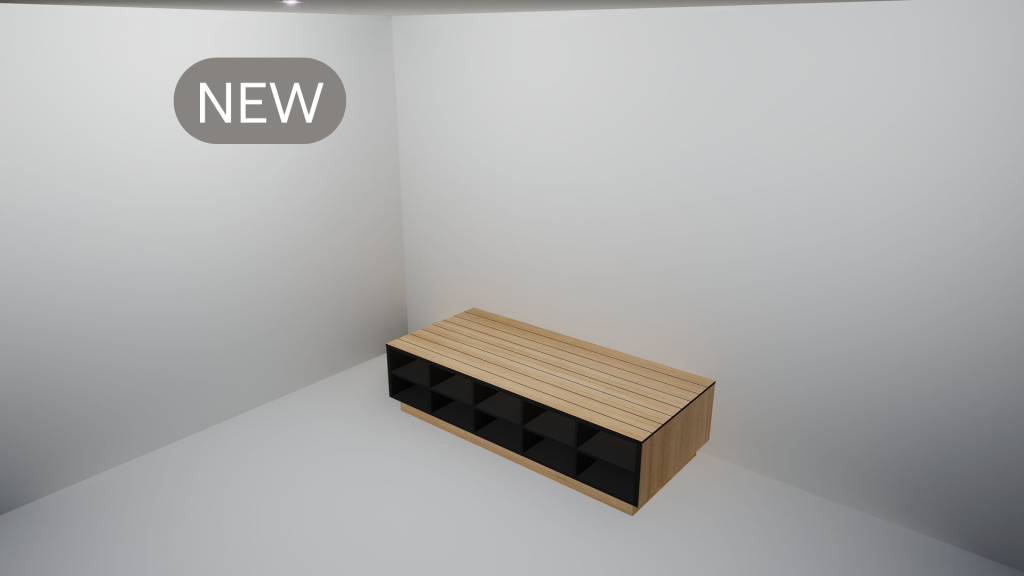 Duracube SBI bench seat with integrated shoe compartments – front view